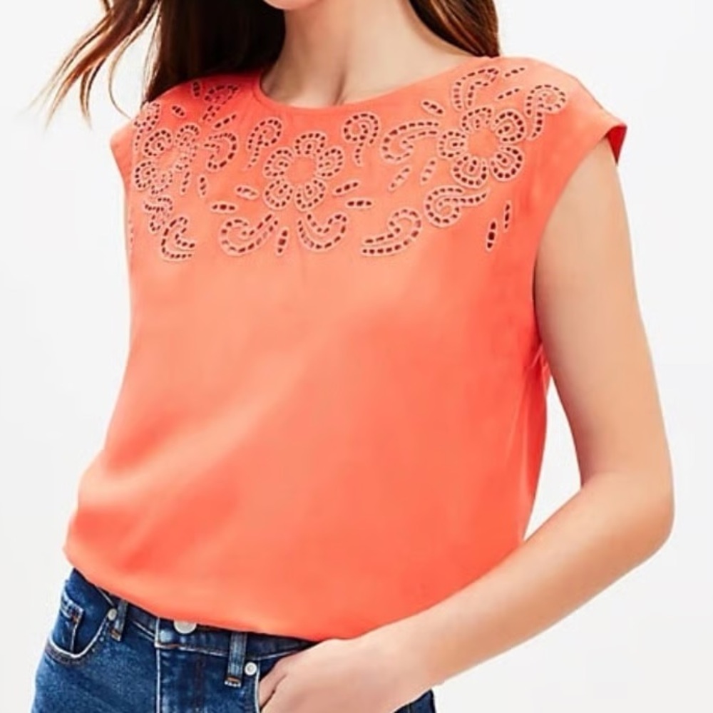 LOFT Eyelet Muscle Tee Top Blouse